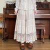 Damen Japanese Style Baumwolle Leinen Spitze Patchwork Weitbeinige Hosen
