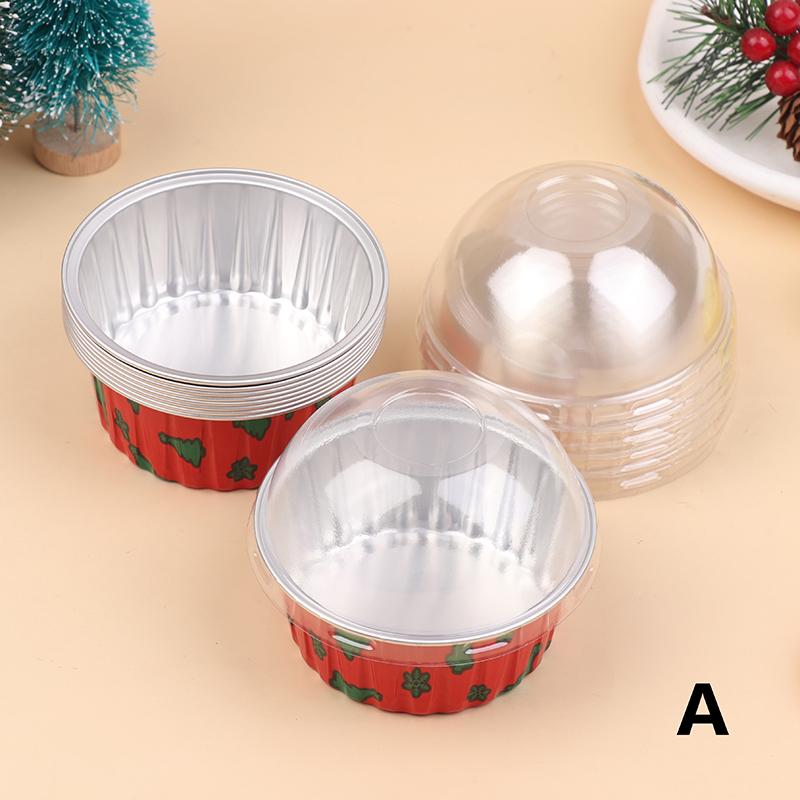 10Pcs Reusable Aluminum Foil Cup With Lid Pudding Cake Mold Air Fryer Tinfoil Box Baking Tray Tinfoil Cups Baking Pastry Tools