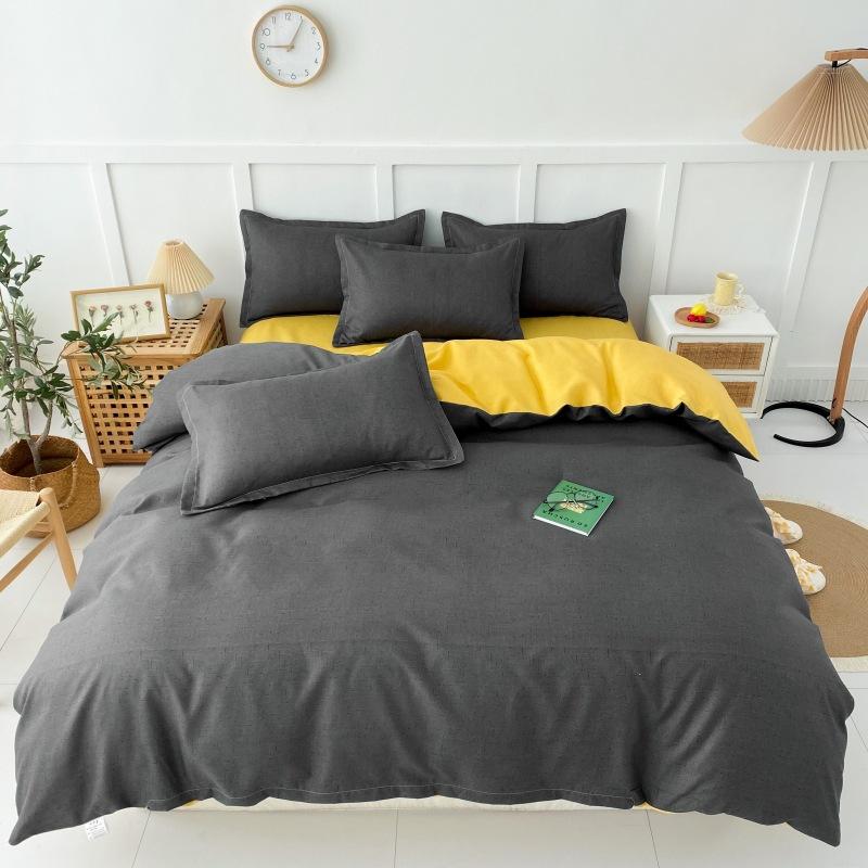 Four Seasons Sengesett 4 stk børstet sengetøy Husholdningsstudent-trykt laken Dynetrekk Putevar for King Queen Beds