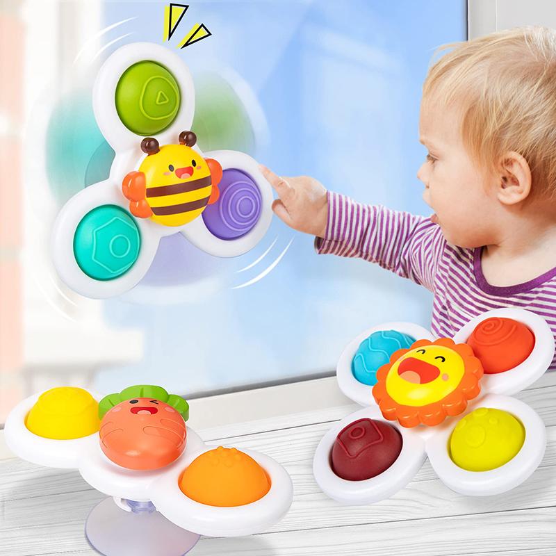 3PCS Suction Cup Spinner Toy Baby Bath Funny Game Educational Toys For Children Girls Boys Infant Sensory Stress Reliever Gifts