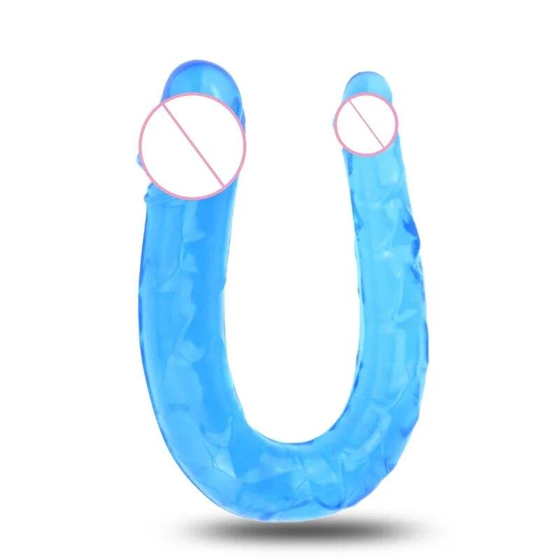 U Shape Double Dildo Flexible Soft Jelly Vagina & Anal Women Gay Lesbian Double Ended Dong Penis Artificial Penis Sex Toys