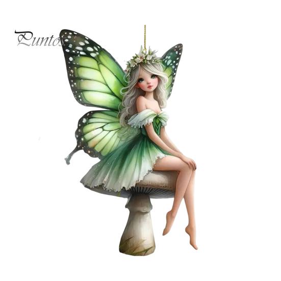 

Зеленый кулон-брелок для автомобиля «Фея», симпатичное подвесное украшение для зеркала заднего вида автомобиля, декоративное 2D-украшение для интерьера автомобиля из акрила A