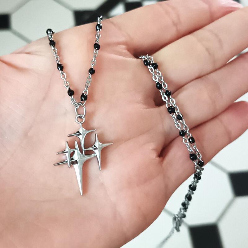 Cross-Border Punk Gothic Y2K Star Black Bead Necklace