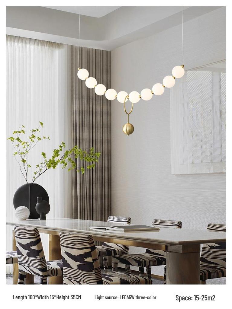 Nordic All-Copper Chandelier: French Pearl Necklace Design with Buddhist Beads and Acrylic for Dining and Living Rooms
