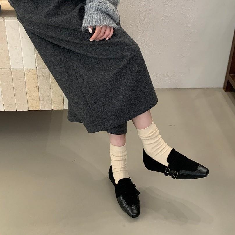 Square Head Inner Height Increase Plush Shoes Outer Wear Women's New Autumn New One-pedal Lazy Shoes Loafers Small Leather