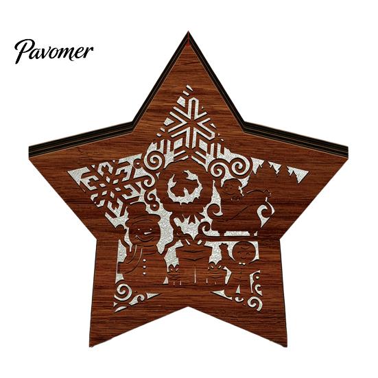 Christmas Gift for Kids 3D Wooden LED Night Light, Hollow Carved Tabletop Decor Warm Light Lamp with Glow, Festive Holiday Home And Office Decoration