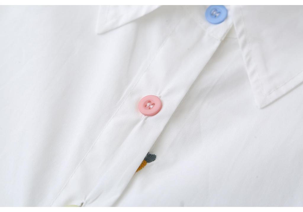 2026 Spring Plus Size Women's Cotton Long Sleeve Embroidered Shirt, Colorful Button Lapel Cardigan, Versatile Top 070