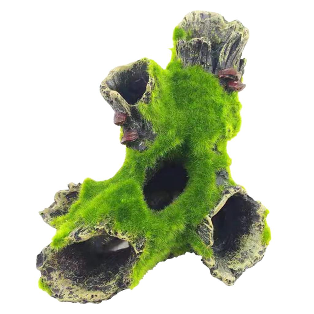 Charmoon Driftwood and Moss Greenery Hideaway Realistic Aquarium Ornament Shelter, (Type 1)