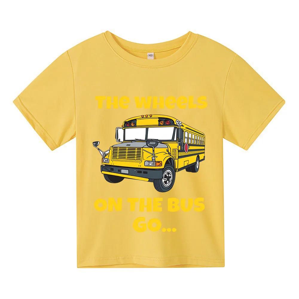 Boys Girls Tshirt The Wheels on The Bus Car Graphic T Shirt Happy Birthday Gift Party Gift Kids Clothes Tops Cotton Short Sleeve