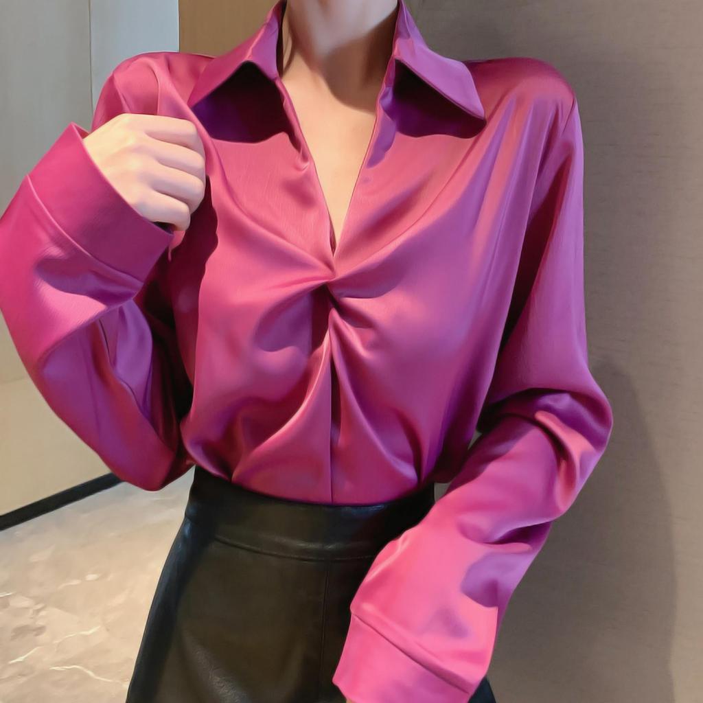 New Casual Long Sleeve Turn Down Collar Women Blouse Off White Chiffon Blouse Shirt Women Top