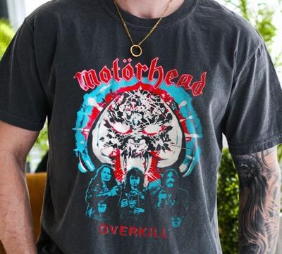 T-Shirt Motorhead Overkill Heavy Metal su Nero Vintage Comfort Colors Tee