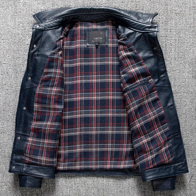 Calf Leather Head Layer Genuine Leather Lapel Short Denim Leather Jacket Men's Leather Jacket Motorcycle Large Size Jacket