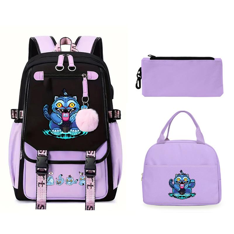 Animation Cartoon Printing Large Capacity Lightweight Student Schoolbag Children'S Leisure Backpack Three-Piece Set