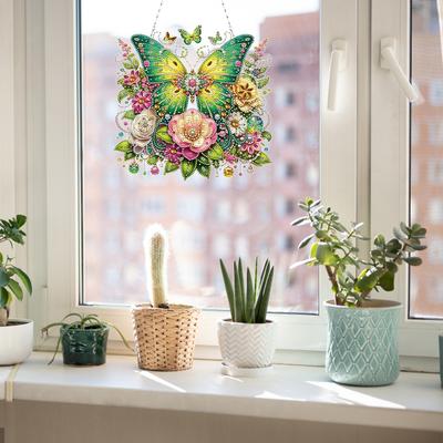 Flowers Butterflies Rhinestone Diamond Art Pendants DIY Diamond Art Pendant Kit Diamond Painting Hanging Pendant for Art Crafts