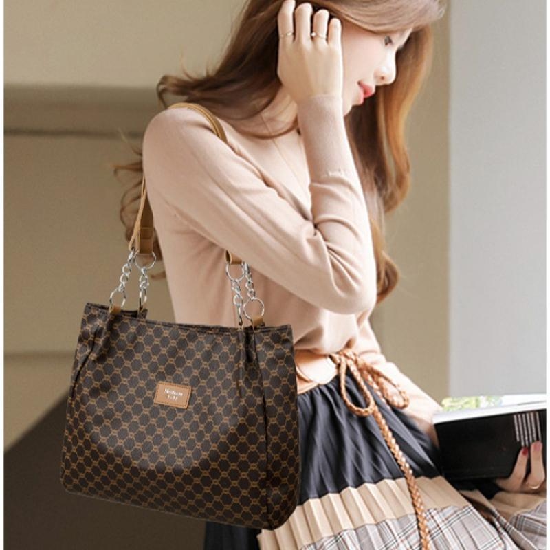 Women's Retro Fashion PU Soft Leather Commuter Large Capacity Tote Bag Fashionable Women's Old Flower Pattern Shoulder Bag