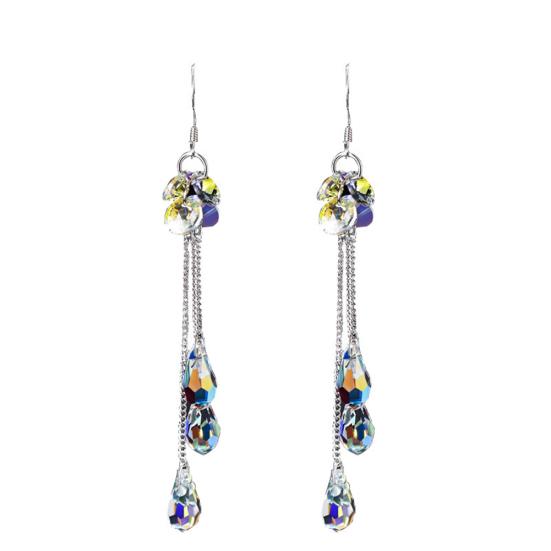 Fashion Women Multicolor Rhinestone Long Chain Tassel Drop Dangle Hook Earrings