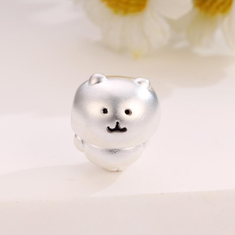 Sterling Silver 999 Self-deprecating Bear Emoji Bead for DIY Jewelry
