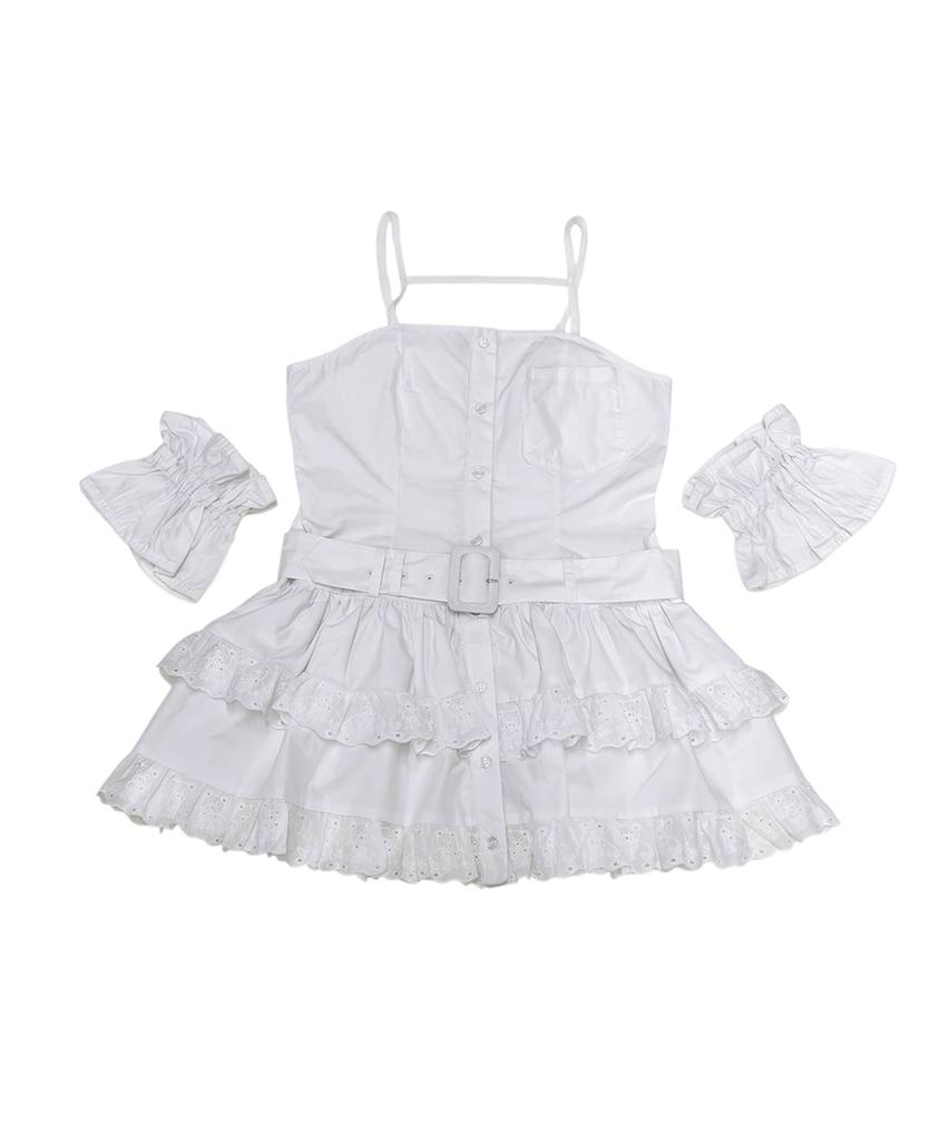 Lililiri Ruffle Shirt Belt Camisole Dress_White