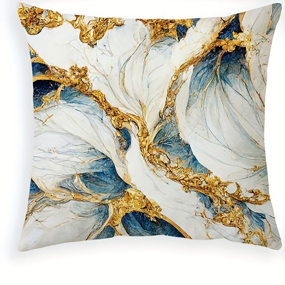 Marmor-Inspirierte Blau und Gold Gemusterte Kissenbezüge: Elegante Heimdekoration Sofakissenbezug Heimzimmerdekoration 2D-Flachdruck