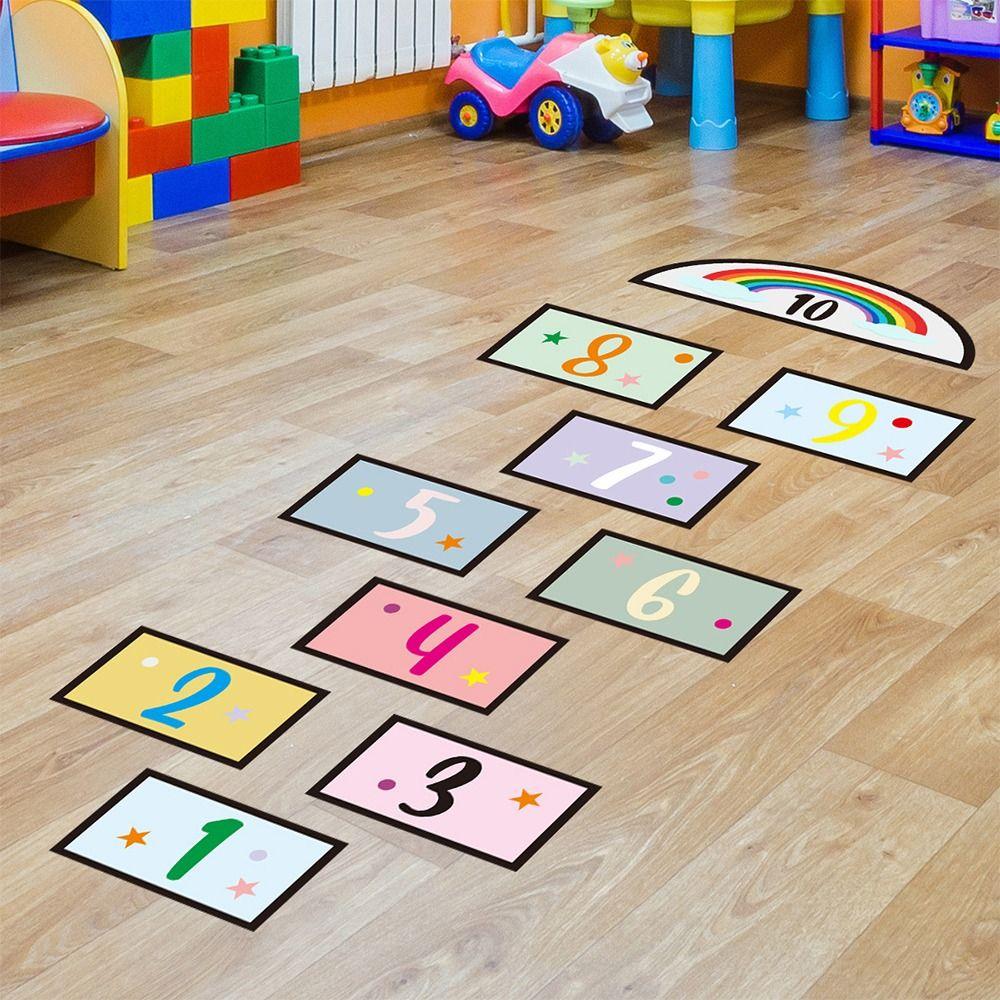 PVC Hopscotch Game Floor Stickers Self-adhesive Wall Art Creative Cartoon Number Grids  Kid's Room