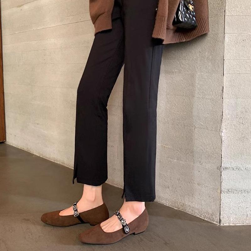 Temperament square head love leopard print drill belt shallow mouth Mary Jane shoes flat single shoes women