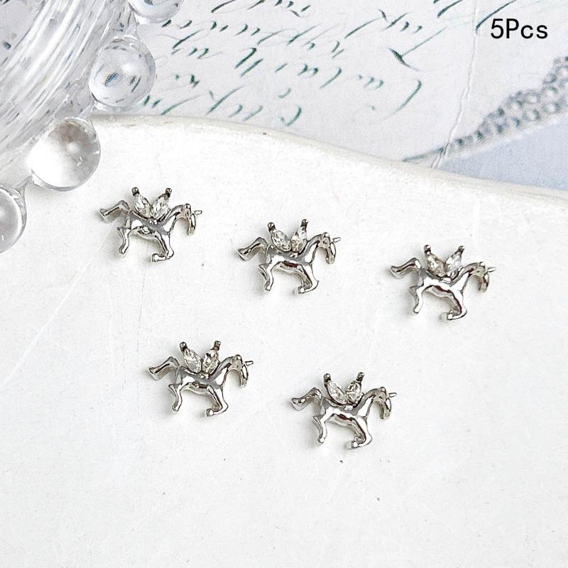 5Pcs 3D Alloy Pony Pearl Diamond Nail Accessories Charms Horse Diy Manicure Nail Art Jewelry Manicure Decoration Accessories