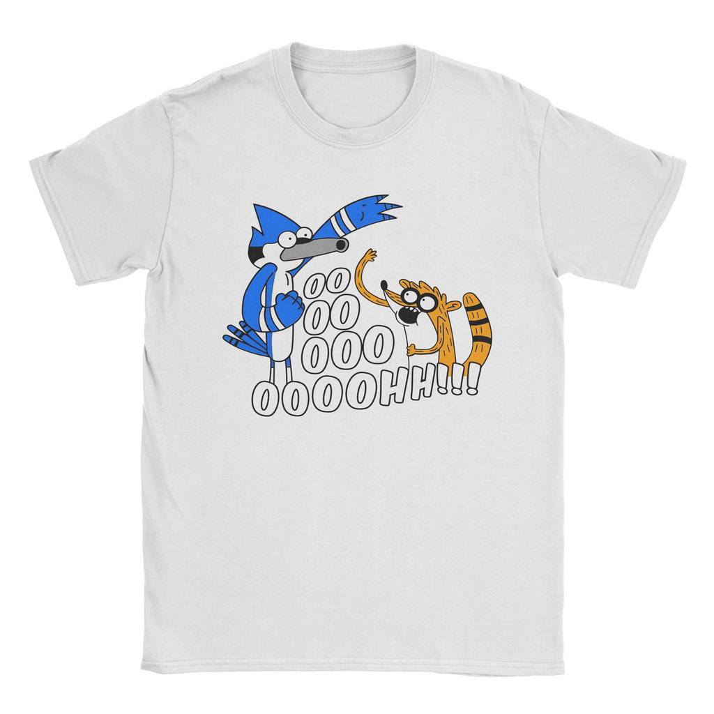 Lustiges Rigby und Mordecai T-Shirt für Herren O-Ausschnitt 100% Baumwolle T-Shirts Kurzarm-Tees Druckkleidung