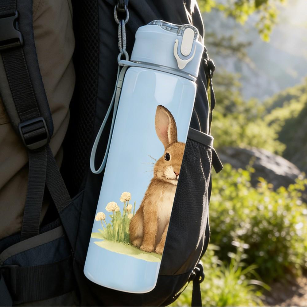 1PC Wild Field Easter Bunny 750ml Color Plastic Sports Water Bottle Leakproof Flip Straw Lid Suitable for Sports Office Home Use