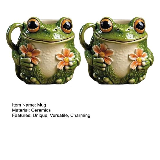 Taza de Cerámica con Forma de Rana y Pequeñas Flores Textura Suave Taza de Café Té para Alegría Matutina Taza con Personaje Acogedor del Bosque Regalo para Amantes de los Animales