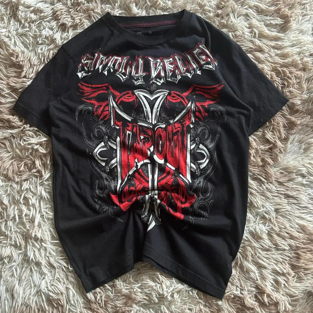 Y2K Tap Out Skull Print T Shirt Dark Aesthetic Round Neck Streetwear Oversized Gothic Cotton Tee Soft Retro Loose