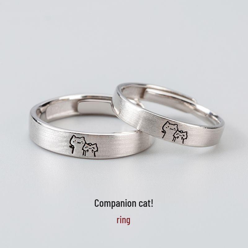 Pair of Silver-Plated Cute Cat Finger Rings with Open Design