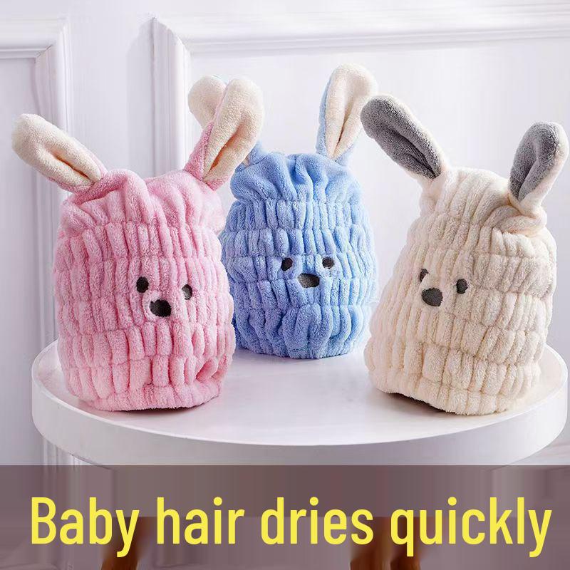 

Kids & Women s Quick-Dry Cute Cartoon Rabbit Hair Drying Cap with Strong Absorption One Size