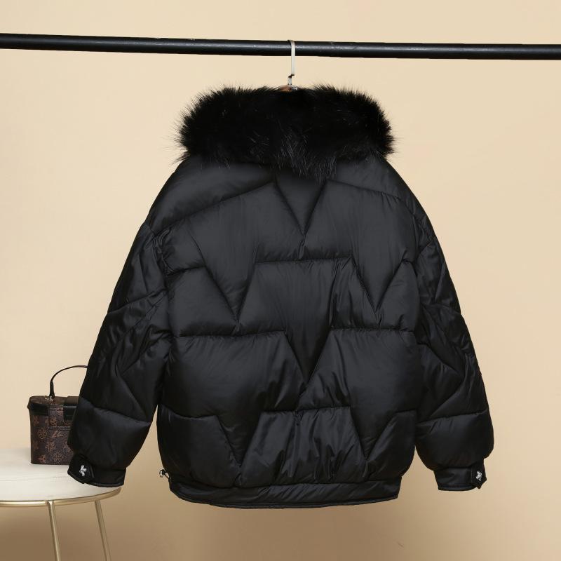 Winter Cotton Coat Hair Collar Loose Glossy Down Cotton Coat Jacket