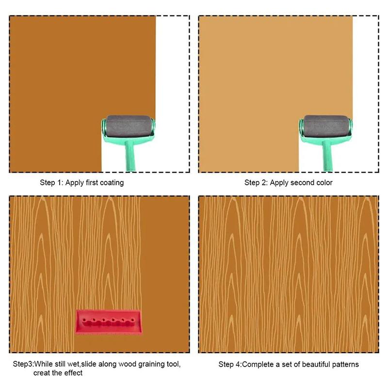 2Pcs/set Rubber Roller Brush Painting Tools Imitation Wood Graining Wall Painting Home Decoration Art Embossing DIY Graining