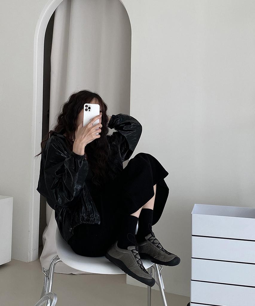 Moodnple Slogan Asymmetrical Sneakers Tightening Strap Unique Material 2 Colors