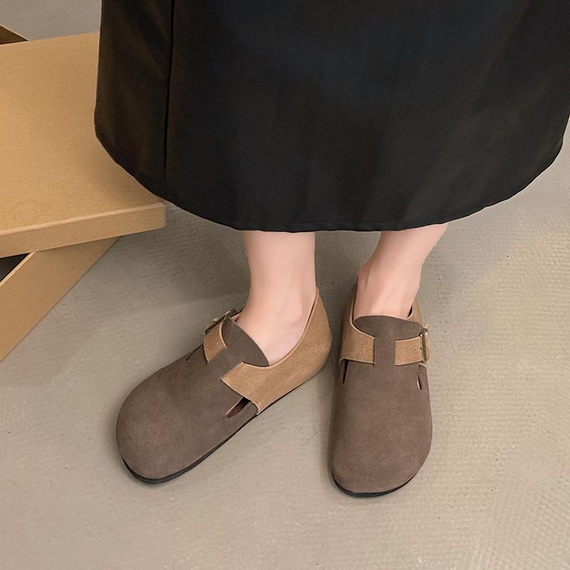 

Женская обувь 2024 года, брендовая женская обувь на плоской подошве с пряжкой на ремне, модная повседневная обувь на плоской подошве с цветовым сочетанием, женская обувь на плоской подошве с круглым носком и низким каблуком 40 коричневый