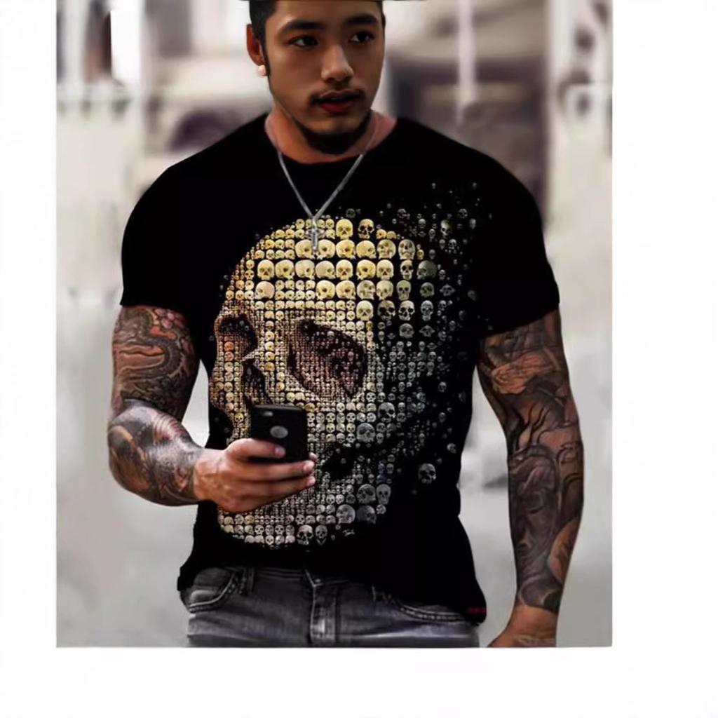 Skeleton 3D Print T-shirt Round Neck Short Sleeved T-shirt Top High Street Unisex Style