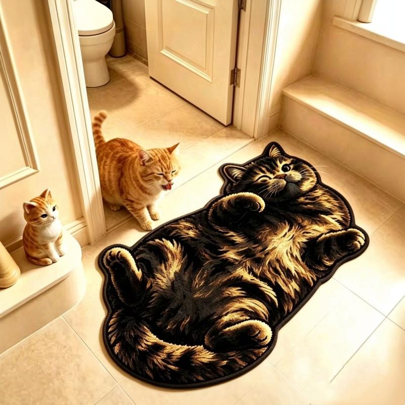 Cute Cartoon Lazy Cat-Shaped Rug Fun Creative Home Decor For Bedroom Beside Floor Mat Entrance Bathroom Washable Soft Carpet