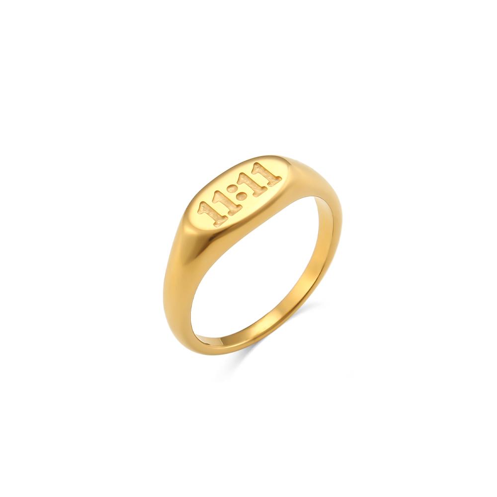 

E.B.belle Stainless Steel Number 11:11 Oval Pattern Ring Suitable for Ladies Gift Gold Plated Tarnish Free Jewelry 6 золотой