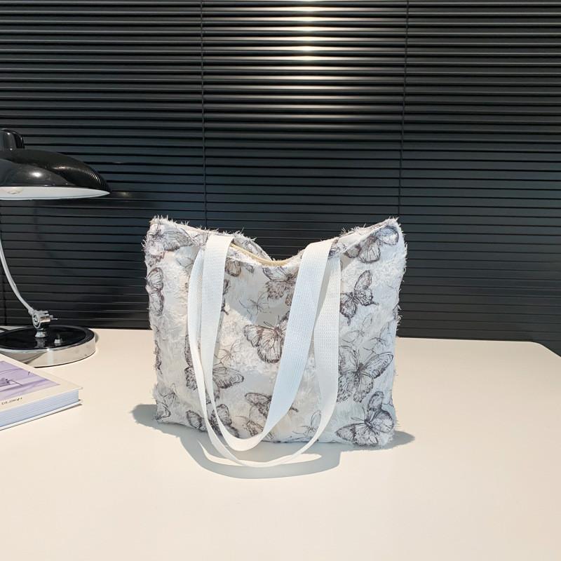 Versatile Korean Lace Butterfly Tote Bag Unique Stitching And Patchwork Design чёрный