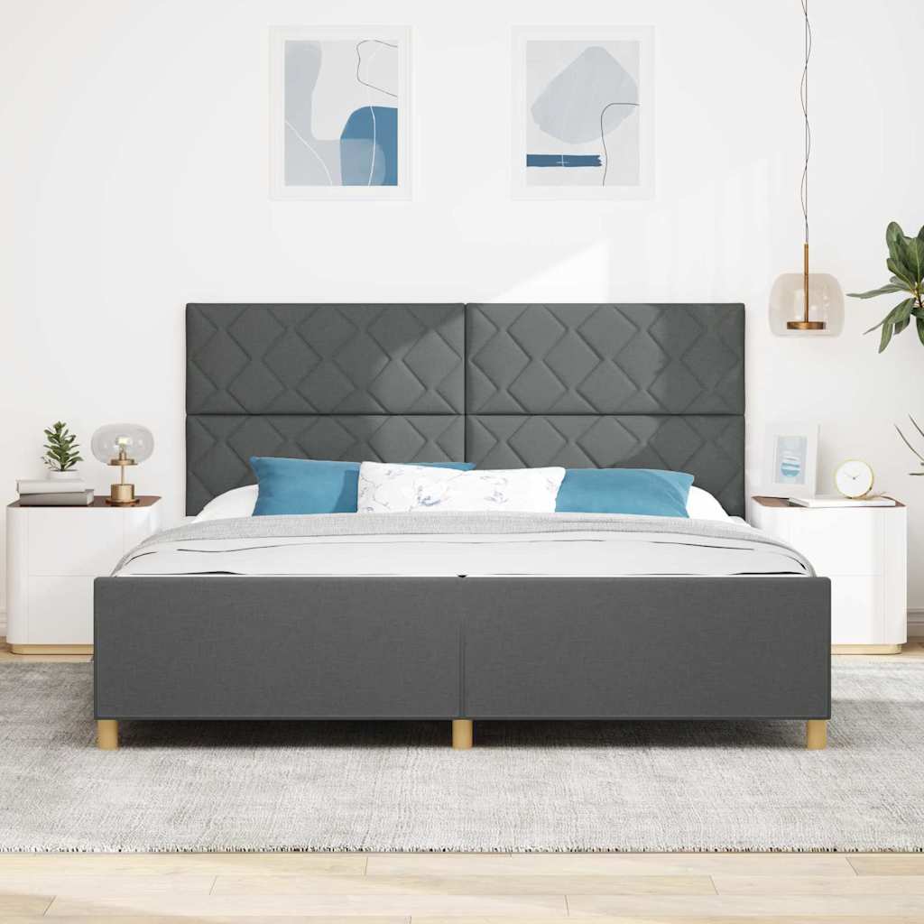 Bed Frame with Headboard Dark Gray 200 X 200 Cm Fabric