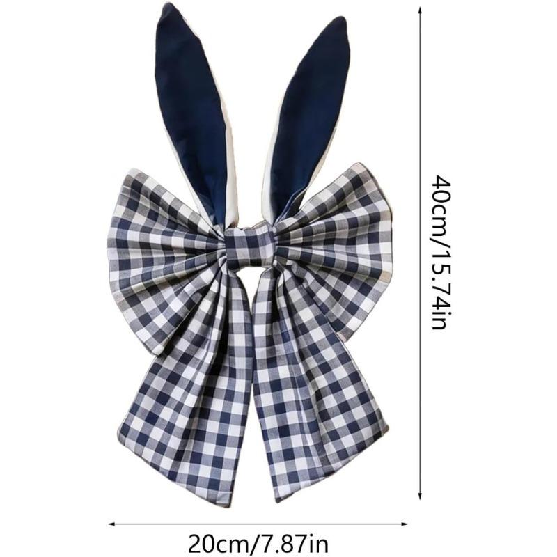 40cm Easter Bunny Ears Wreath Bow Rustic Buffalo Plaid Easter Bows for Wreaths Spring Holiday Fabric Decorative Bow for Tree Topper