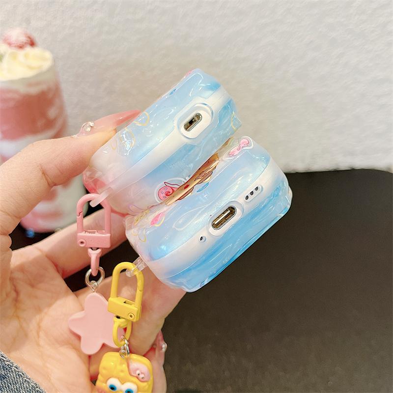 Cute 3D Cartoon SpongeBob Patrick Star Earphone Protective Case For Apple AirPods 1 2 3 4 Pro 2 Case With Pendant Cover
