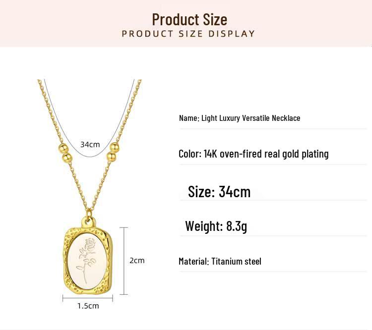 Rose Flower Pendant Titanium Steel Necklace - Fashionable, Colorfast French Mirror Clavicle Chain with Niche Design.