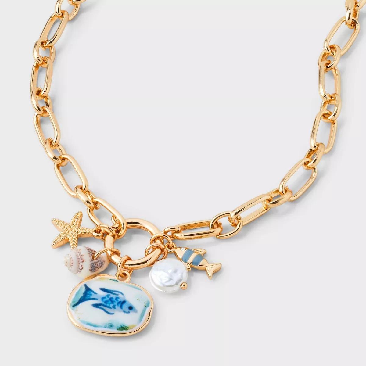 

Summer Beach Wind Color Drip Pendant Fresh Strawberry Starfish Pearl Sun Necklace Live Ring