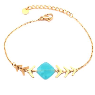 [Q1227] - Designer Armband 'Boho' Stahl türkis gold - 40x12 mm