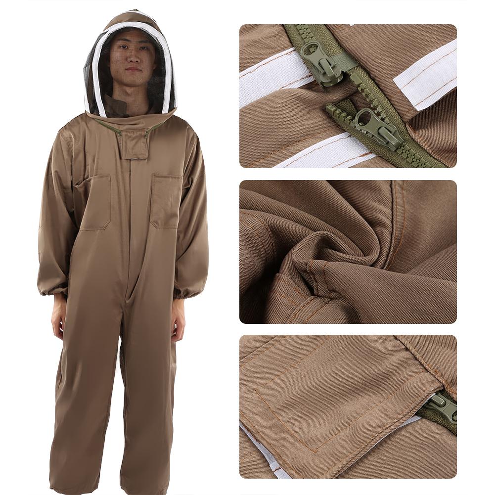 Beekeeping Protective Suit Breathable Bee Suits Smock with Zipper for Beekeepers Light BrownXXL