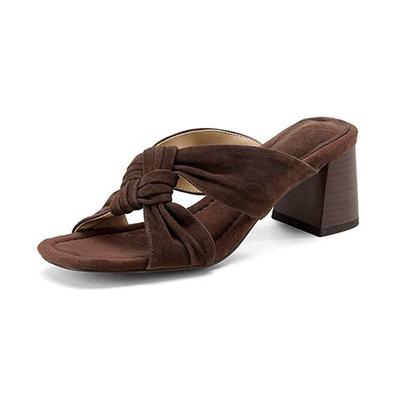 Sheepskin Suede Mules Summer Size 40 Butterfly-knot Flip Flops Slip On Thick High Heels Women Peep Toe Sandals