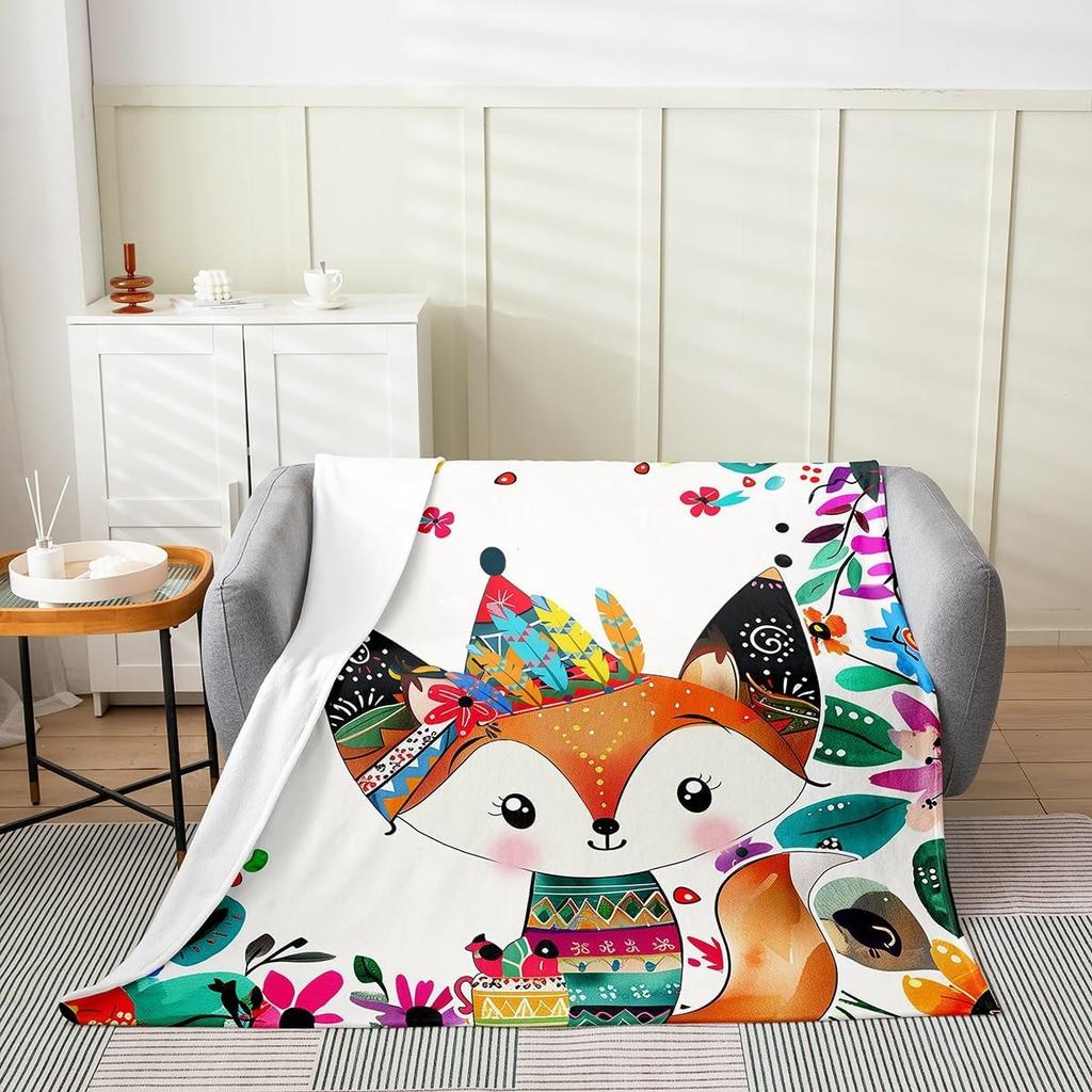 Japanese Style Soft Warm BlanketRainbow Butterfly Throw BlanketCherry Blossoms Fleece BlanketInk Painting Style Fuzzy Blanket