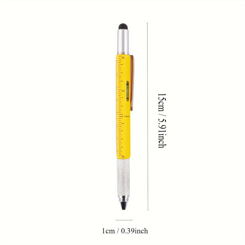 Multi-function Tool Pen Spirit Level Scale Touch Screen 6 in1 Metal 1.0mm Ballpoint Pen Multifunctional Metal Pen Screwdriver Black Ink